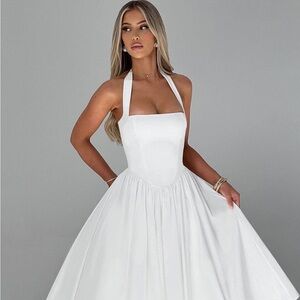 Chic White Halter Wedding Dress